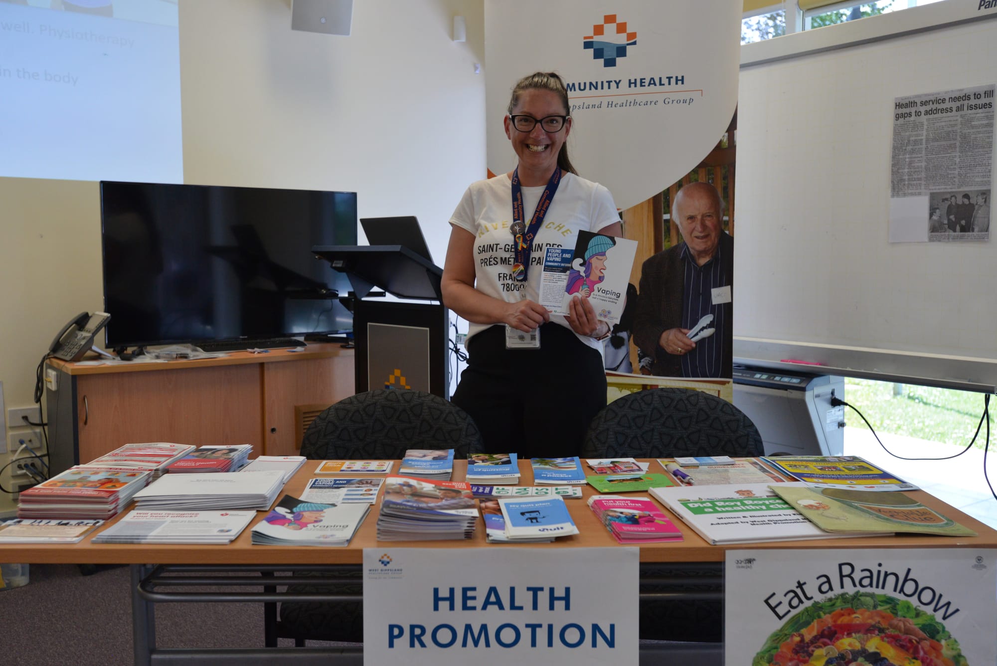 West Gippsland Healthcare Group health promotion officer Bec Creed offers information at the open day in Gladstone St.