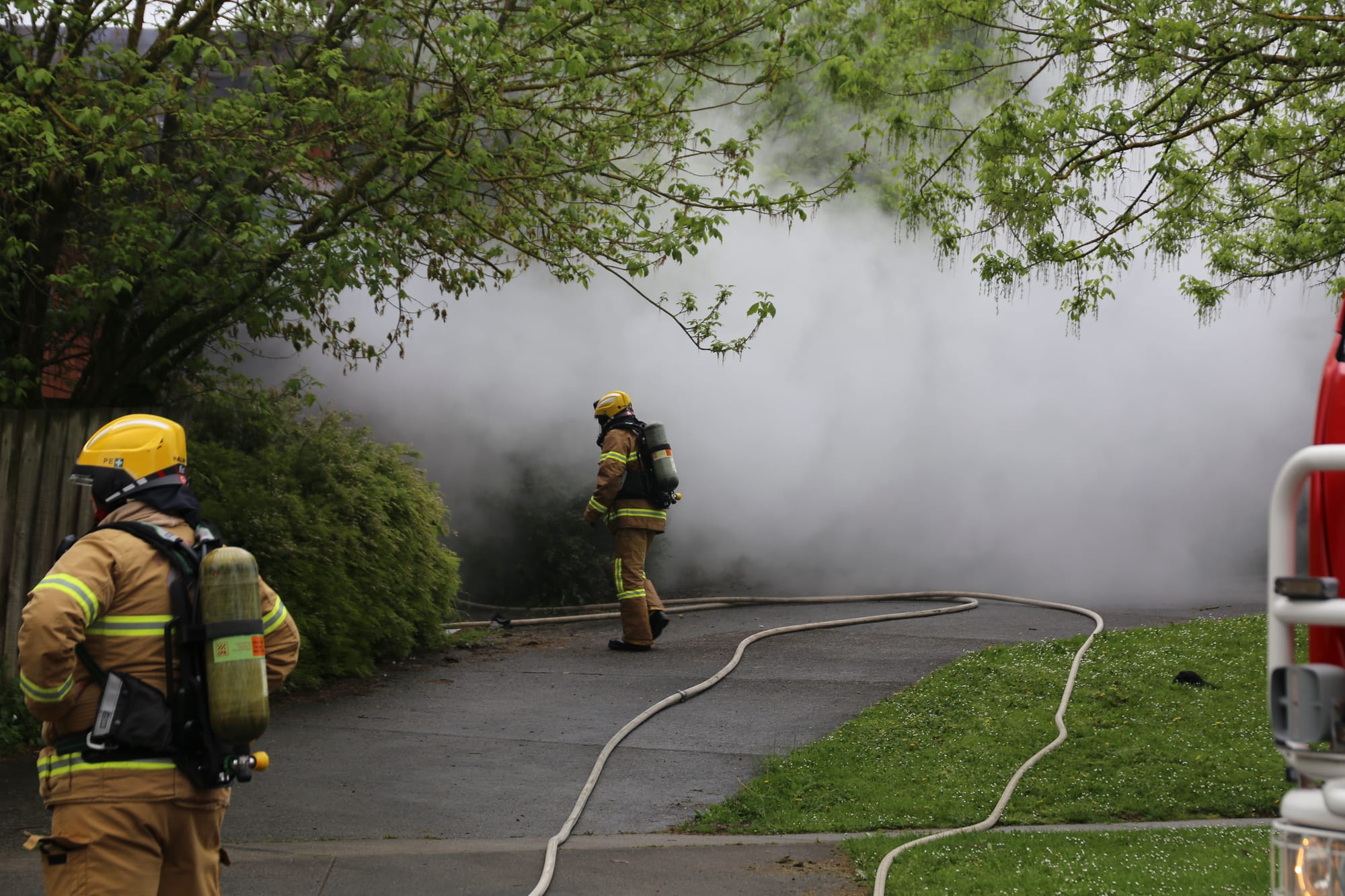 Firefighters get the fire under control.