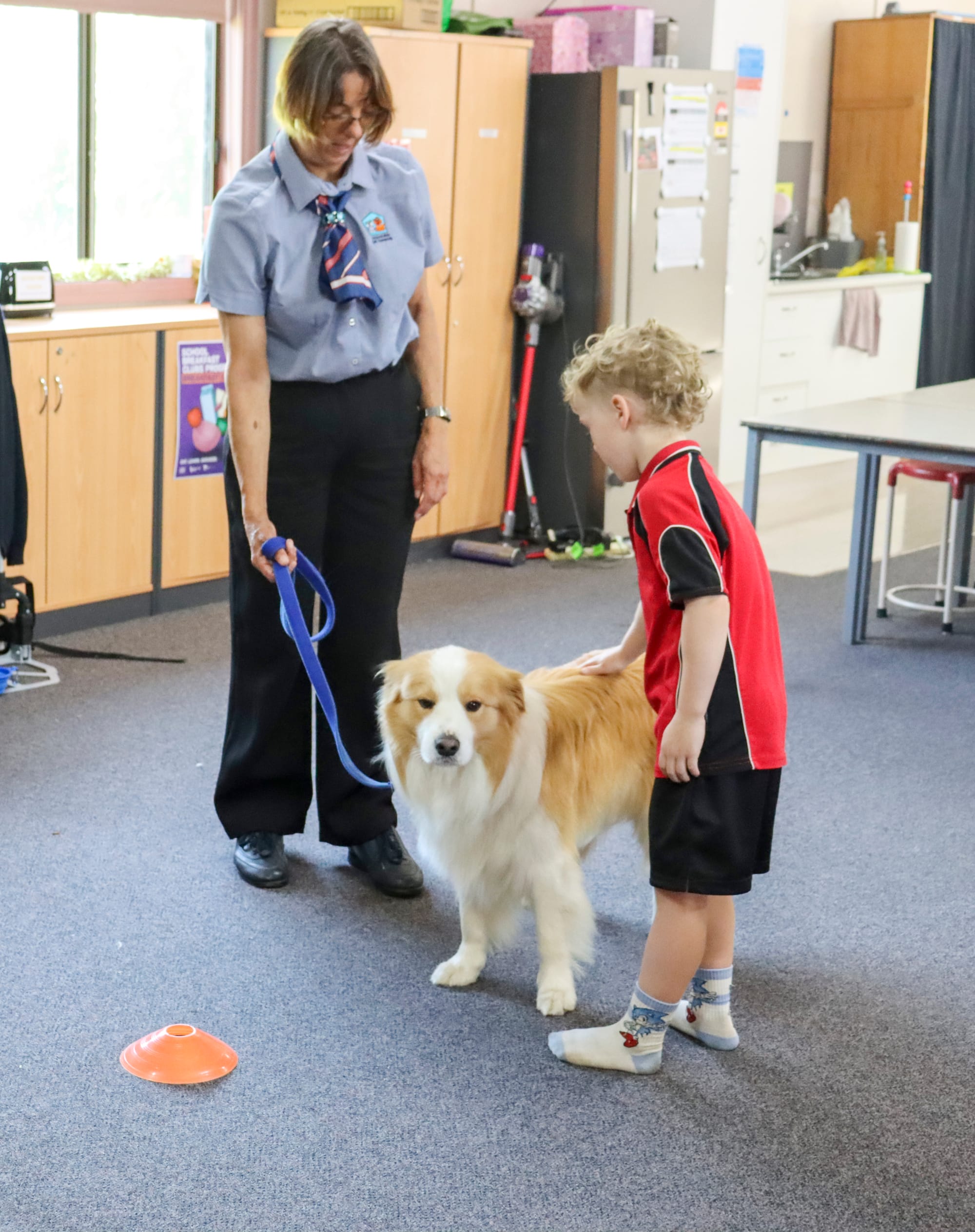 Bobby practiced the safe way to approach a dog, and carefully gave Flayme a gentle pat.