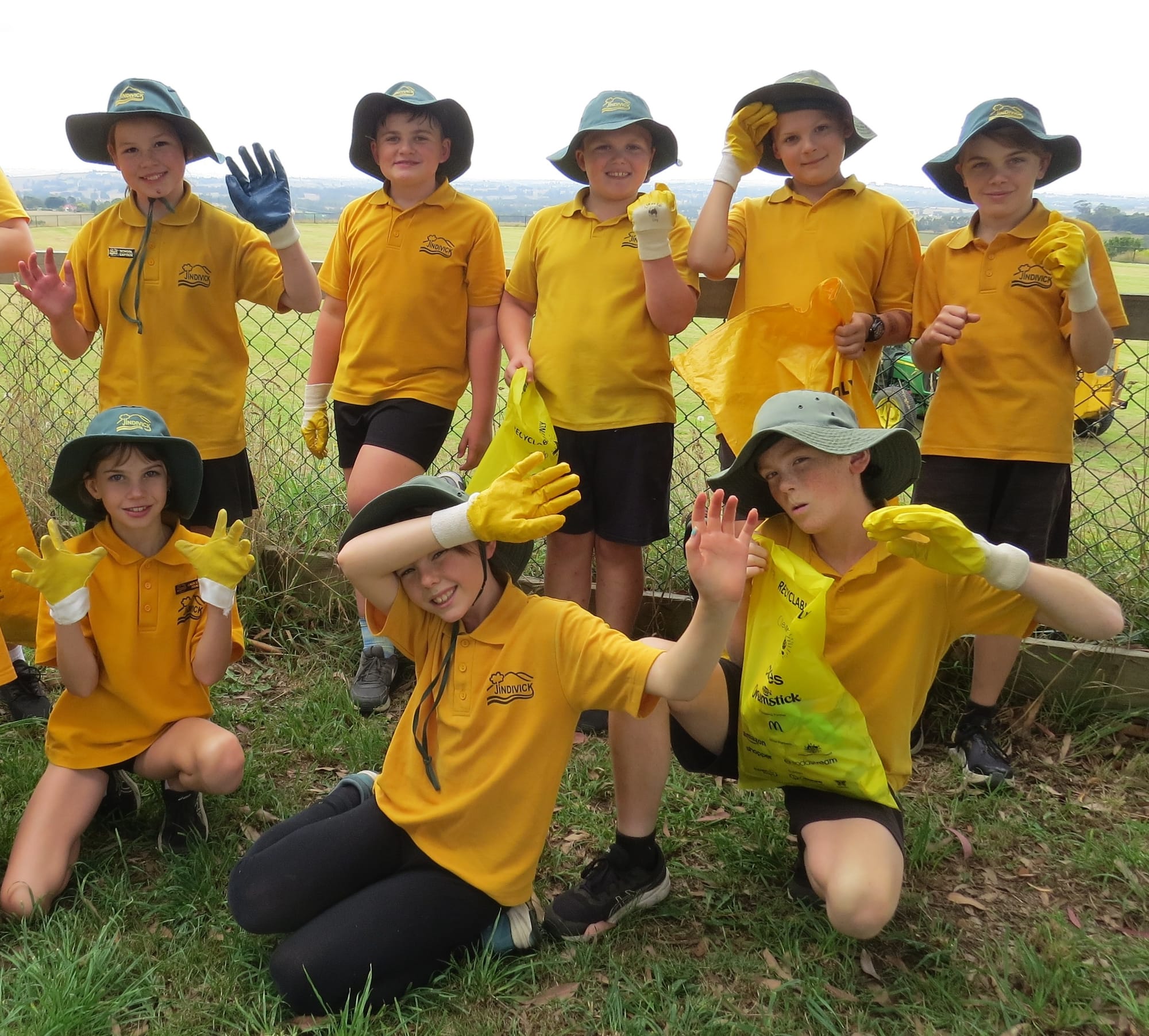 Happy with their clean up efforts at the Jindivick cricket ground are grades five/six students (front) Madi Whittaker, Amelia Humphrey, Russell Licciardi, (back) Ruby Salmon, Charlie Ward, Blake Robinson, Brady Licciardi and Riley Mountford.