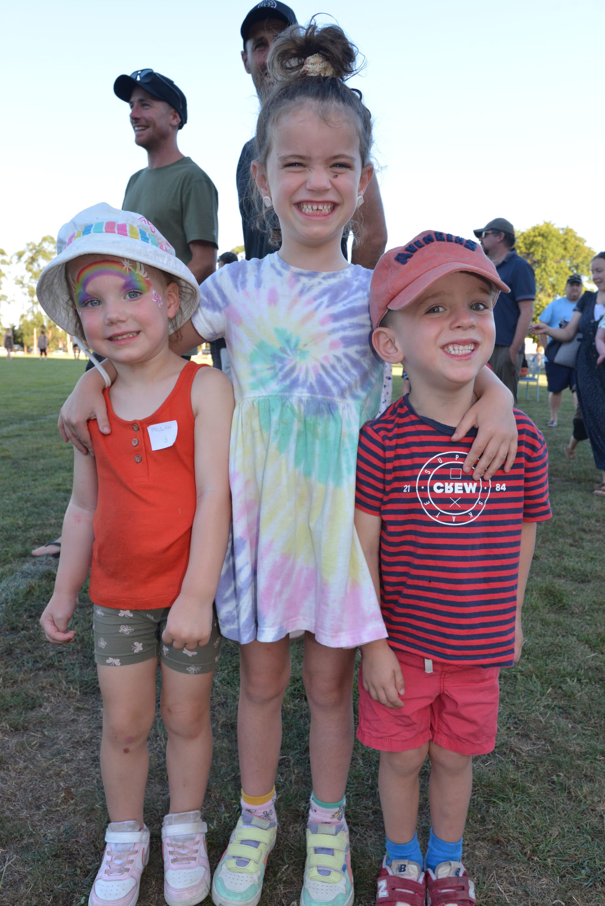 Enjoying all the fun of the Ellinbank Twilight Sports are cousins (from left) Millah Johnson, Tilly Urie and Leo Urie.
