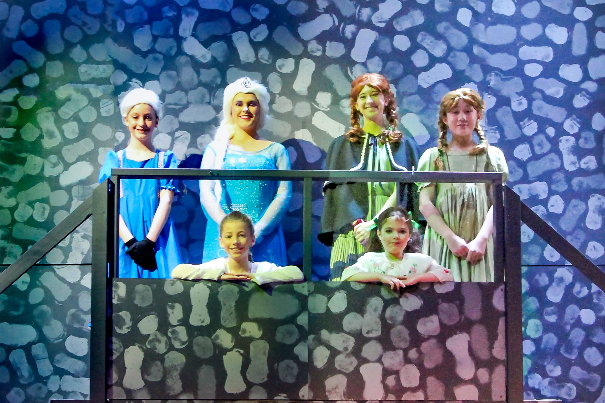Each actress portrayed Elsa and Anna with their own special touch. Back: Adelaide Sayer, AJ Glaister, Rachel Baker and Kairene McCaffery. Front: Bella Tully and Beatrice Wijgers.