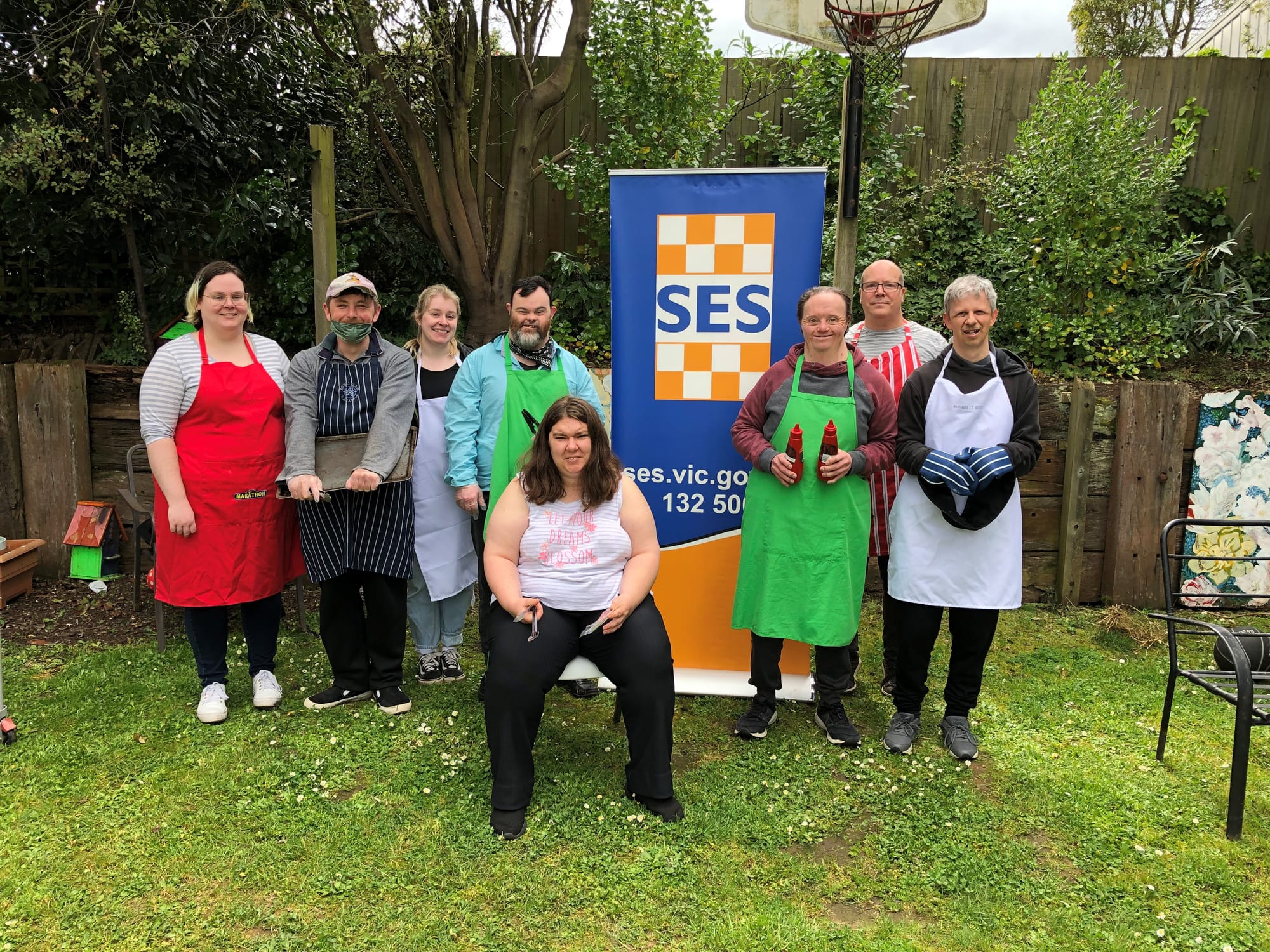 Mawarra Centre's Iris, Mathew, Jasmine, Jason, Ashleigh, Gavin, Adam and Jeremy were so impressed with the work of Warragul SES that they held a fundraiser barbecue for the local crew.