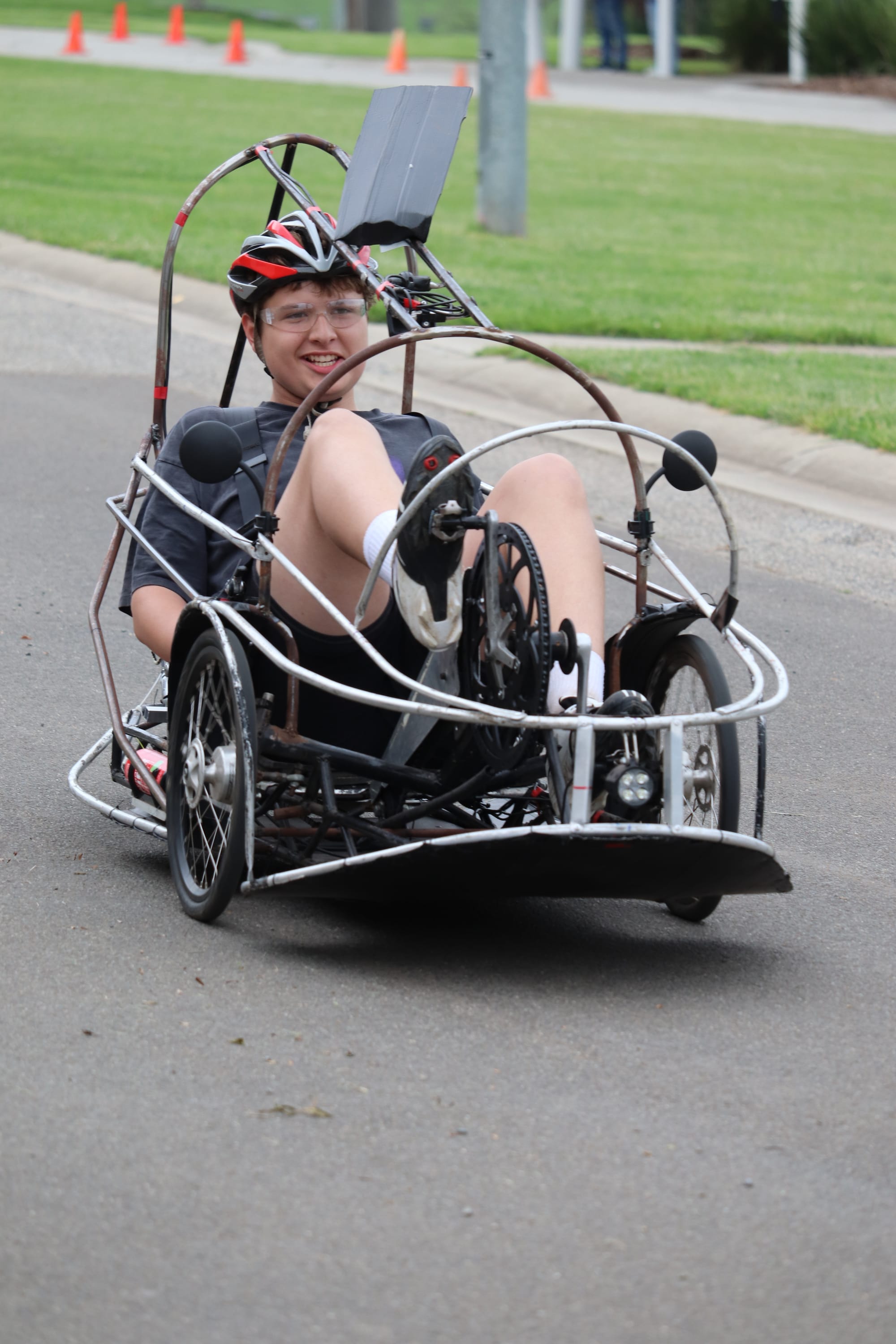 Ben East powered his way around the track at Lardner Park in a pedal electric vehicle.