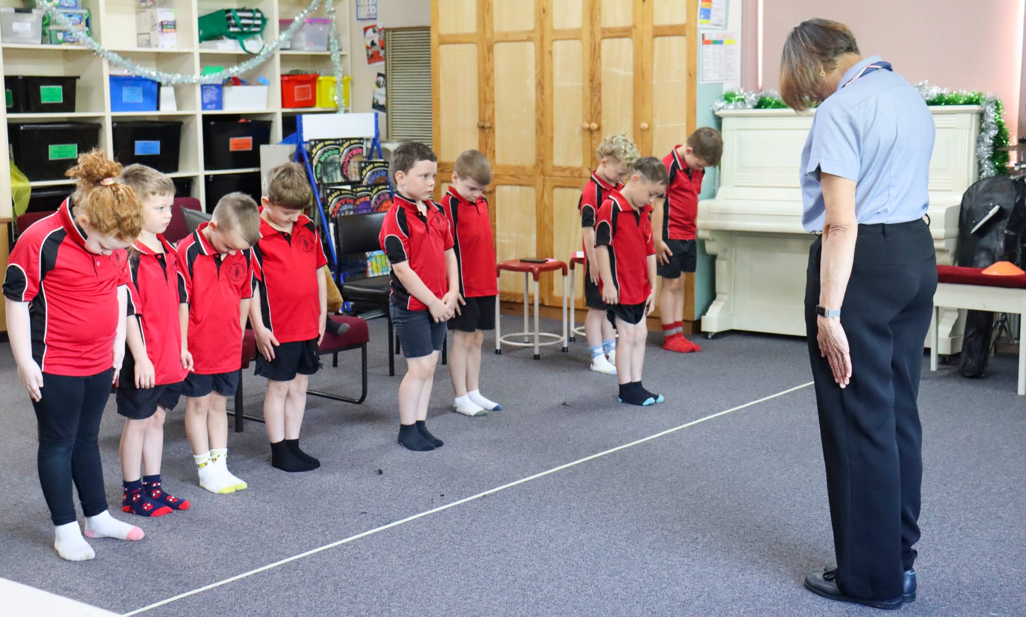 The Nilma Primary School red homegroup foundation students practiced what to do if they came across an angry dog.