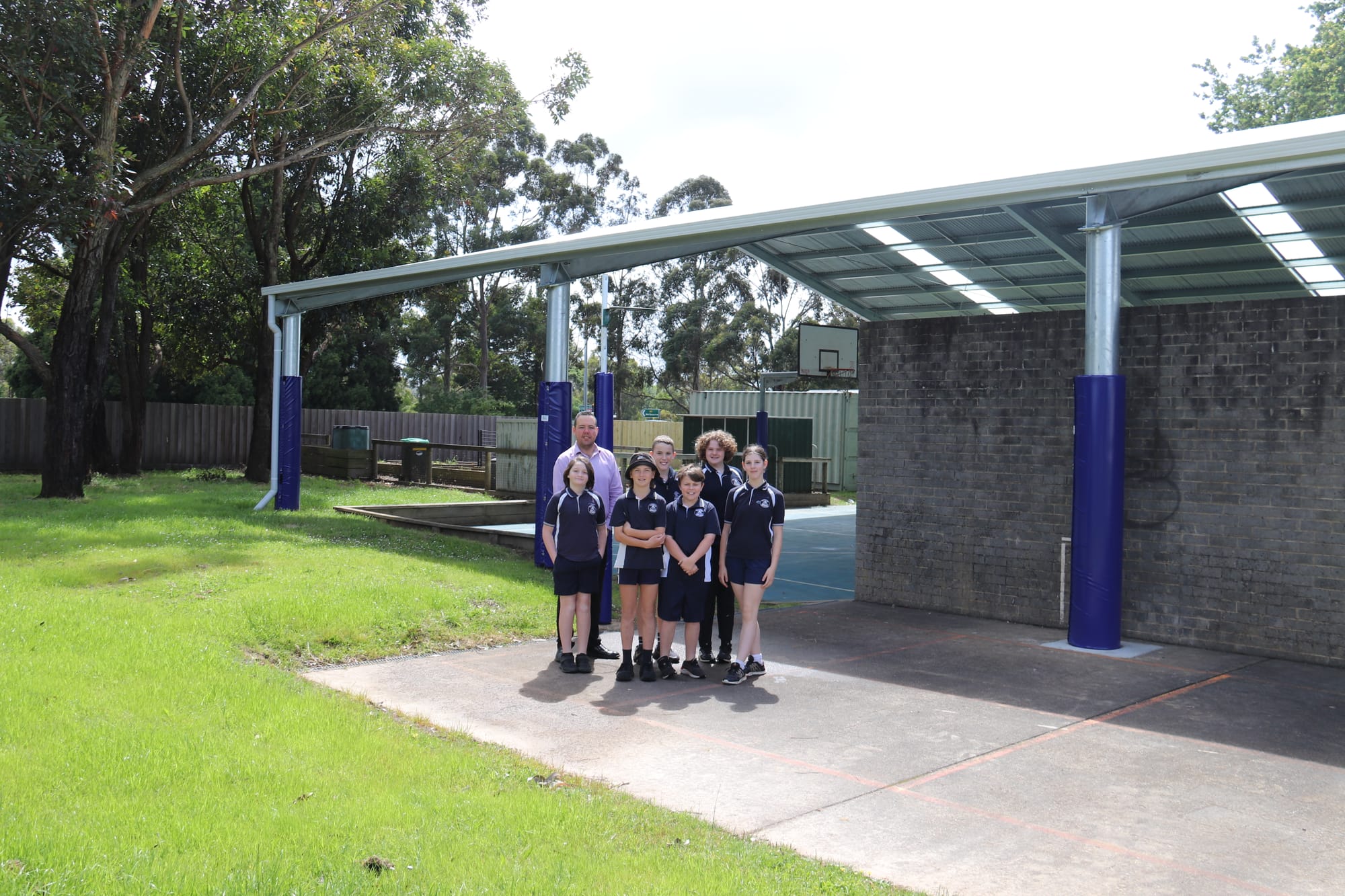 Back Row (left to right) Darnum Primary School Principal Jai Law with House Captains Cody Munro and Seth Ridsdale.Front row  (left to right) House Captains, Matthew Hunter, Noah Tweddle and Chace Rovley with School Captain Willow Nicholls.