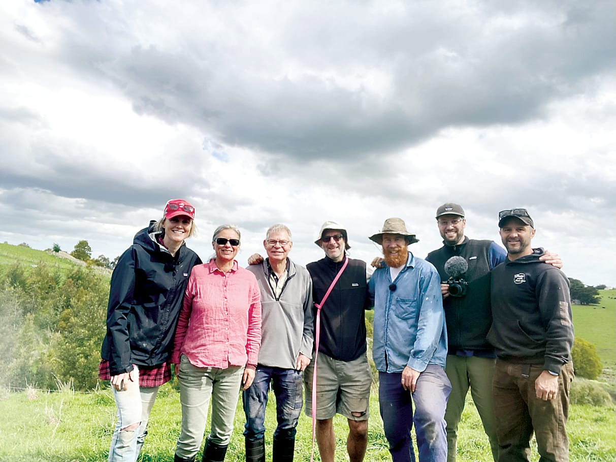 Above: Helen Barclay, Angela Steele, Phil Darton, Rob Taylor, Beau Miles, Mitch Drummond, Heath Strating on the tree planting day at Jindivick.Left: From YouTube views to action on the ground, Beau Miles put the tree planting day into action.