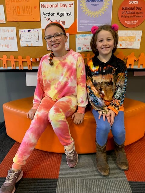 Students Jaylah and Sophie promoted the National Day of Action.