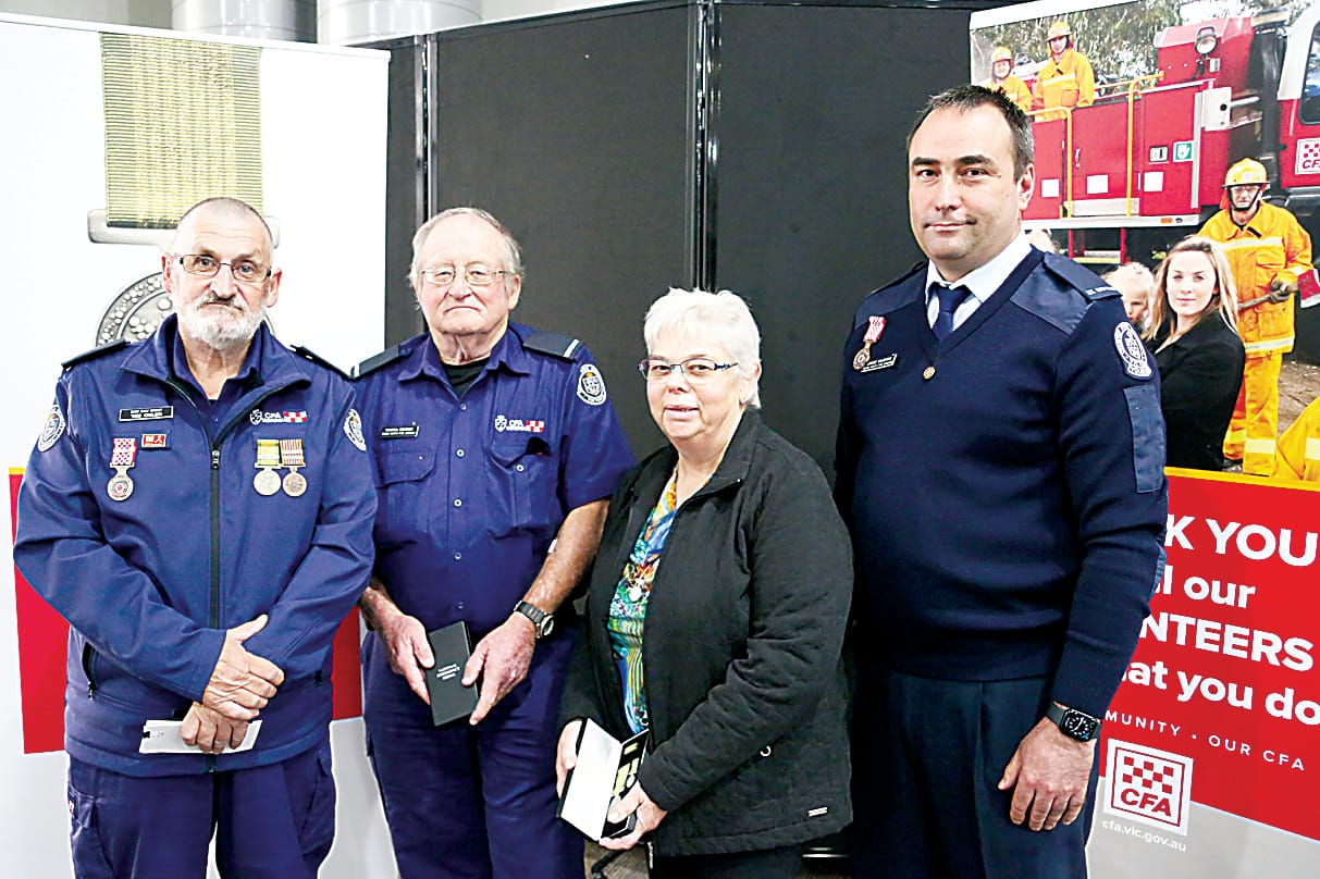 Ted Osler, Russell and Lynden Dempsey and Jamie Magyar from Nilma North Fire Brigade received National Emergency Medals.