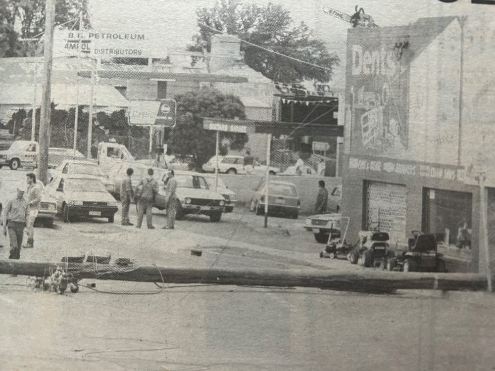 Snapshot of the past - pole fallen across Alfred St post image